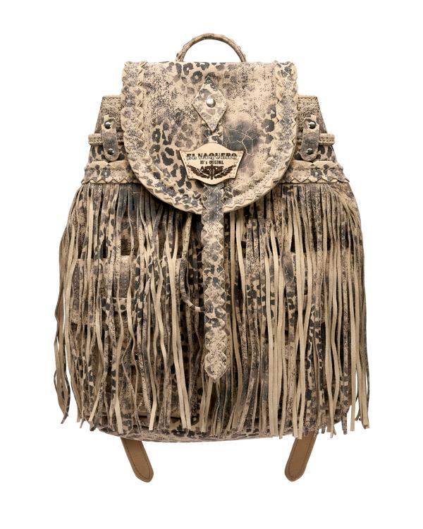 ZAINO IN PELLE CON FRANGE MERMAID LEOMARBLE ECRU